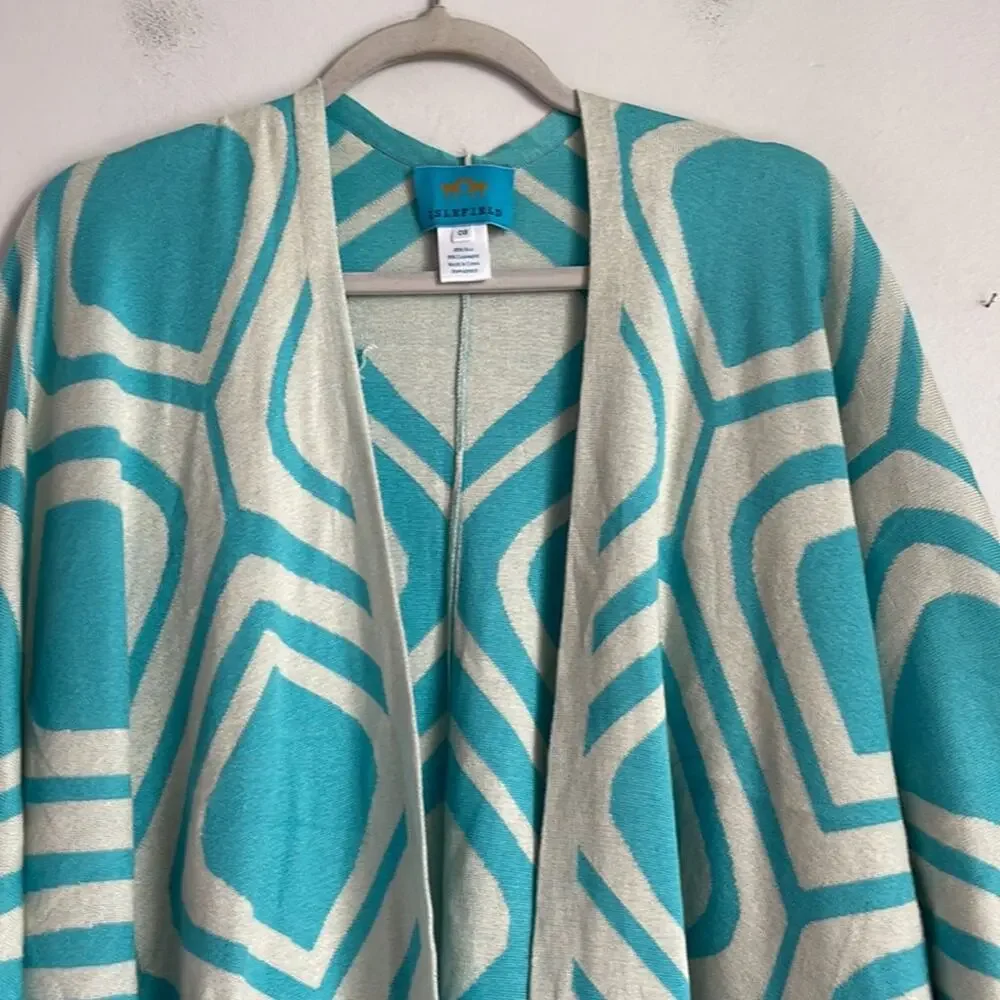 Islefield silk cashmere blend fringe hem knit sweater open front poncho wrap